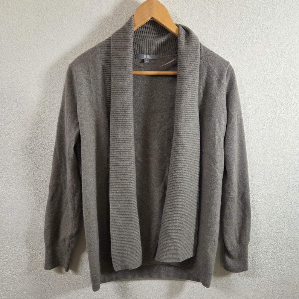 Uniqlo 100% Cashmere Open Front Shawl Collar Cardigan Gray Small 251-137333